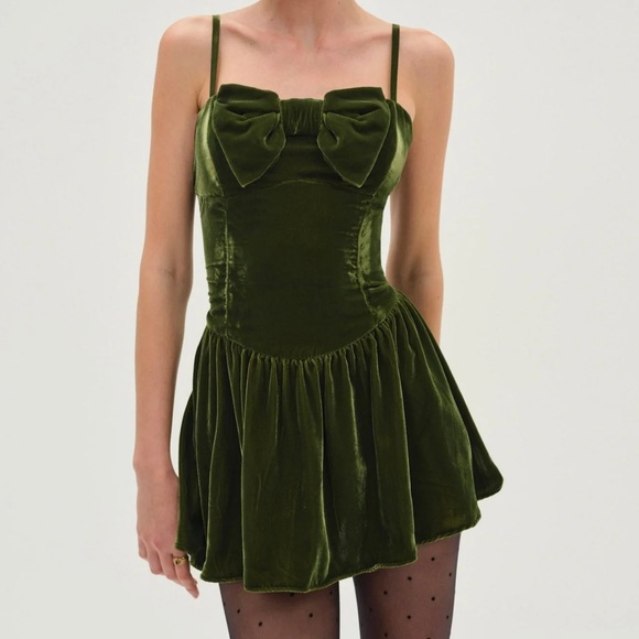 $249 NWT Green For Love and Lemons “Martini” Velvet Mini Dress Sz X-Large - Picture 1 of 9